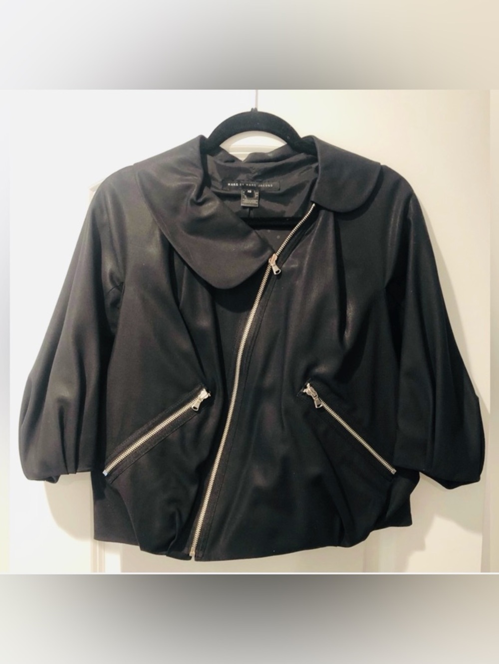 Marc by Marc Jacobs Cropped Asymmetrical Zip Jacket in Wool blend